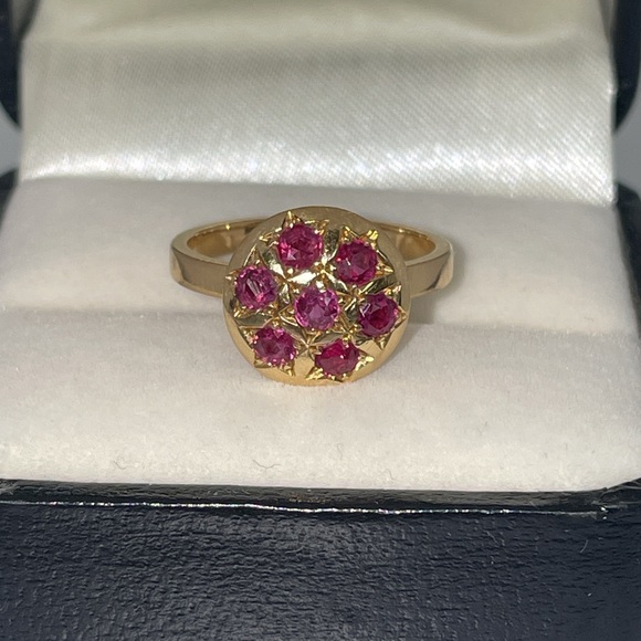 Solid 14K Yellow Gold Natural Red Ruby Gemstones Rubies Ring Vintage Custom - Picture 9 of 17